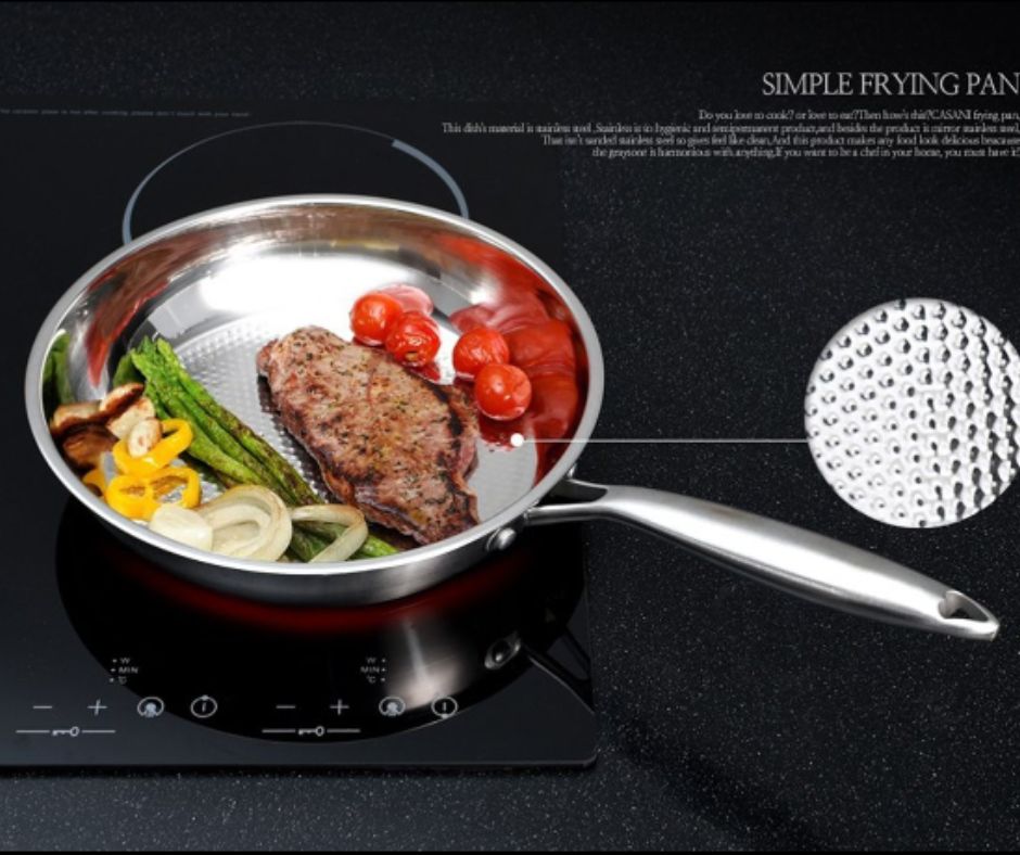 Chảo chống dính tổ ong có bề mặt vân lục giác giúp chống dính hiệu quả.